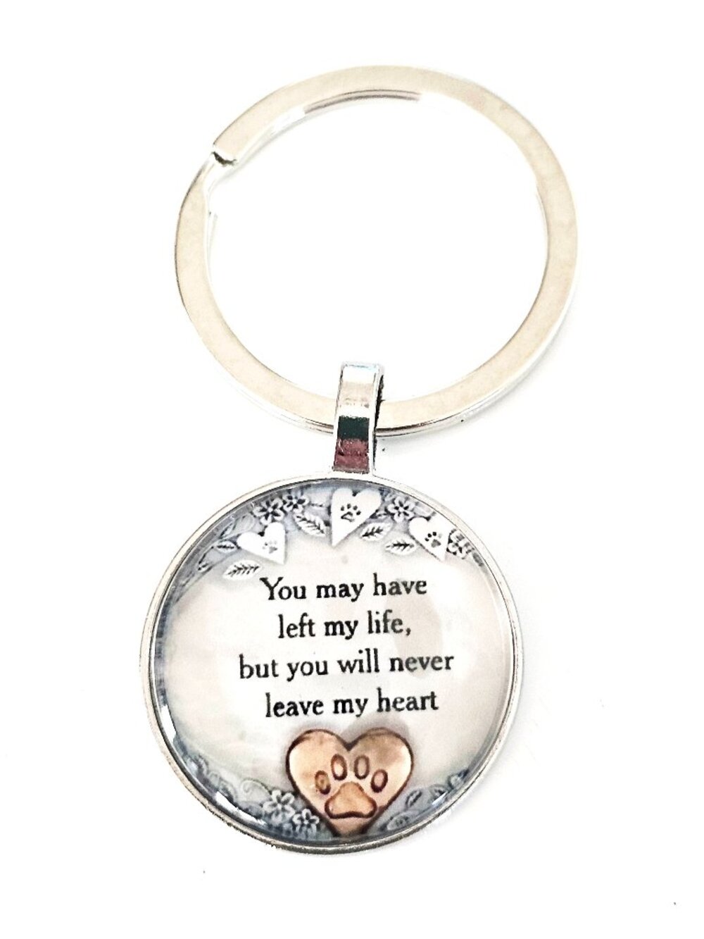 Pet Memorial Keychain Paw Print Chrome Heart Loss Gift Dog Cat Sympathy Keepsake